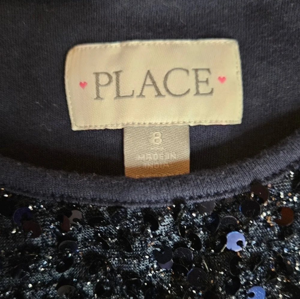 The Children's Place Girls Blue Sequined Top And Green Plaid Bottom Dress Size 8